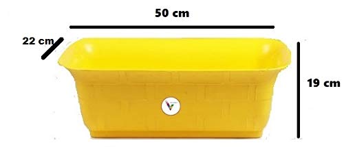 Image of Rectangular Plastic Flower Pot /Planter /Gamla with Bottom Tray upiter Pots for Home, Window Display Plant Container Lightweight, UV Resistant Set, Yellow, 20 inch, 4 Pieces (1 Small Pot Free)