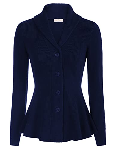 Image of Belle Poque Women Vintage Cardigan Sweater Shawl Lapel Button Down Sweater Outwear Coat