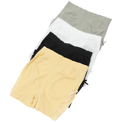 TOVINANNA 4 Stück Pack Damen Sicherheitsshorts aus Baumwolle mit Spitzenmuster Atmungsaktive Anti Auslauf Unterwäsche für Sommer Elastische Radlerhose für Rock und Kleid Schwarz Hautfarbe