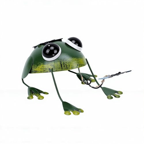 Lampe solaire grenouille en métal forgé, une décoration d'artisanat durable pour le jardin