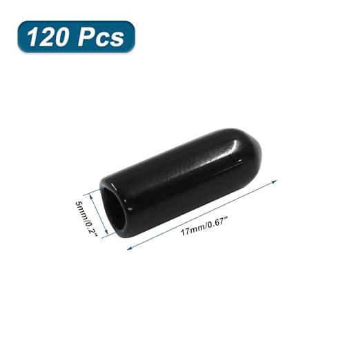 Image of 120 Pcs 5mm Rubber End Caps Bolt Screw Protector, Black | PVC Flexible Impact Absorbing, Prevents Scuffs Dust Rust, Fits 5-5.5mm Round Tube Threads, Indoor Outdoor Use