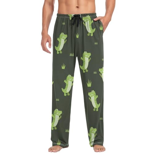 Cute Crocodile Pajama Pants Green Alligator AnimalsMen's Pajama Bottoms Lounge Sleepwear PJs Casual Sleep Pants L4