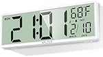 Batterie de grande horloge murale numérique de 14.5'' fonctionnant avec des numéros Jumbo, automatique DST, Jour, Date, Alarme, Température pour le salon, Chambre, Décor de bureau, Cadeau, LCD Affichage de l'écran Facile à lire et à définir