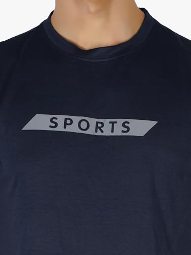 Image of Men Stretchable Polyester Round Neck Gym Sports and Yoga Wear T-Shirt Navy Blue (Pack of 1)