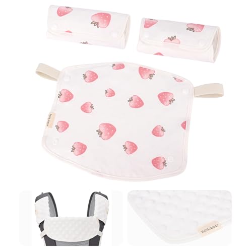 Image of Bebamour Drool and Teething Reversible Cotton Pad For All Carry Positions Baby Carrier White Drool Bib For Boys & Girls(Strawberry)