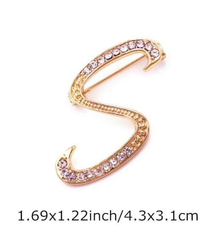 Image of vmcoatdu Women A-Z Initial Pins 26 Letters Pins Gold Plated Metal Brooches Clear Crystal Rhinestone Brooch Breastpin Badge