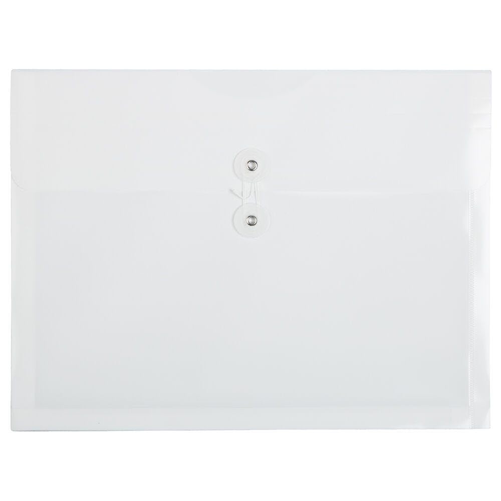 JAM PAPER Plastic Envelopes with Button & String Tie Closure - Letter Booklet - 9 3/4 x 13 - White - 3/Pack