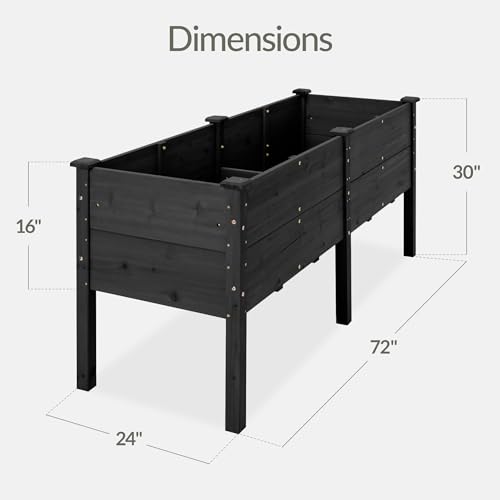 Image of Best Choice Products 72 inch x 24 inch x 30 inch Raised Garden Bed with Extra Deep 16 inch Depth, Elevated Wood Planter Box Stand for Backyard, Patio, Balcony, Natural Fir Wood - Black