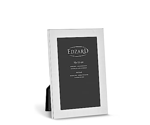 EDZARD Bilderrahmen Prato (für Foto 10 x 15 cm) edel versilbert anlaufgeschützt Samtrücken 2 Aufhänger zum Stellen und Hängen Fotorahmen 10x15 Silberrahmen Portraitrahmen Geschenk Hochzeit
