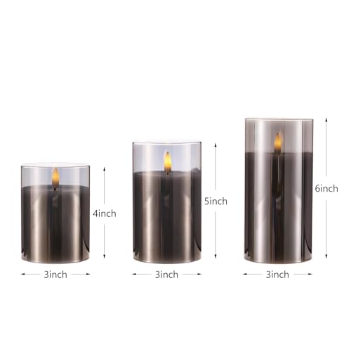 Image of Flameless Candles Battery Operated Candles LED Pillar Grey Glass Candles | 10-Key Control with Remote and Timers for Indoor Party, Wedding,Tabletop Halloween Decorations, H 4 inch 5 inch 6 inch, Set of 3