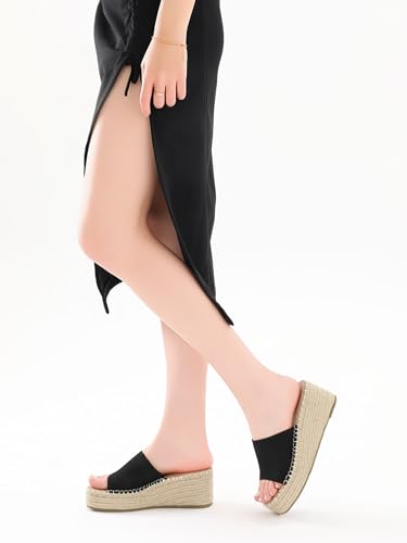 Image of Shoe'N Tale Platform Espadrille Sandals for Women Wedges Slip On Mules Sandals Open Toe Slides Bohemia Beach Heels Sandals