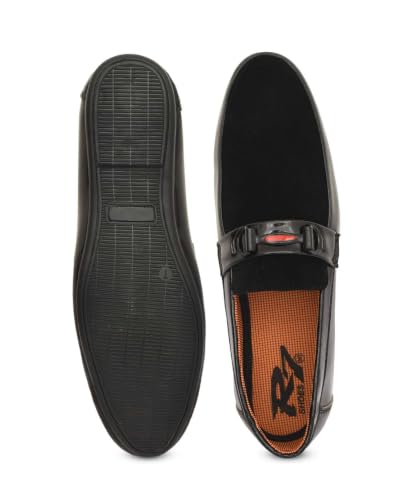 Image of Men's Premium Black Velvet Loafers | Slip-On Formal Dress Shoes with Glossy Patent Leather Finish & Metal Buckle | Comfortable Lightweight Wedding, Party & Office Wear Footwear