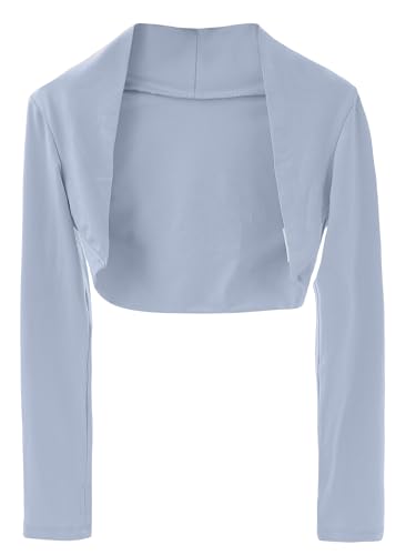Kid Girls Modal Ballet Dance Cropped Top Pure Color Long Sleeves Bolero Shrug Cardigan Lightweight Cropped Cardigan Soft Dance Shrug Shirt Blue 9-10 Years