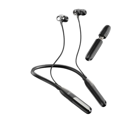 bluetooth neckband earphones with magnetic on/off, dual battery, 50 hours playback, hd sound, deep bass, built-in mic, fast charging, sweat resistant wireless neckband, black, 1 pc