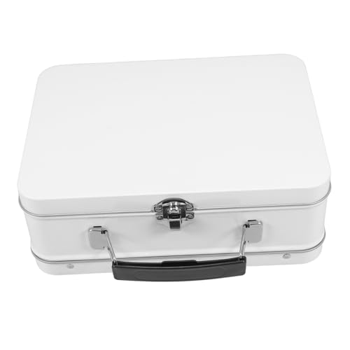 HYTROVE 手提ブリキ製ランチボックス 鍵付き連体翻蓋付き 小型白色大人 向け 学校 仕事 ハイキング 用食品保存容器