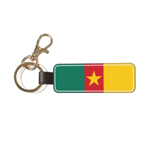 Porte-clés en cuir avec drapeau du Paraguay - Cadeau personnalisé - Convient comme cadeau d'anniversaire, Drapeau du Cameroun, taille unique