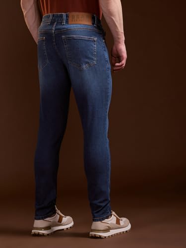 Image of Men's Mid Blue Solid Skinny Fit Denim Jeans