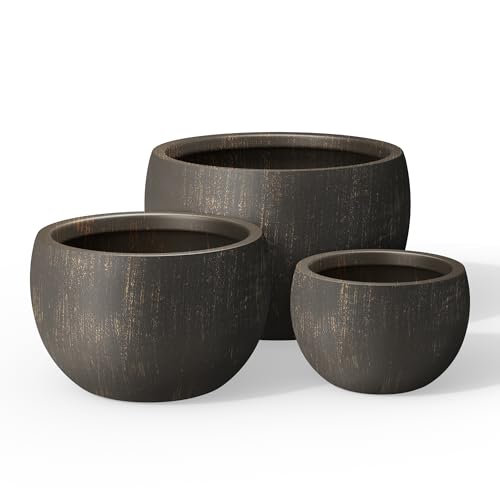 Kante 19.9',15.7',11.8' Dia Round Concrete Planter Set of 3, Outdoor/Indoor Large Bowl Plant Pots...