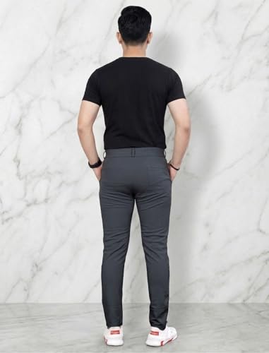 Image of MiraMichi Slim Fit Men's Formal Mid Rise Trousers - Solid Lycra Blend, Ideal for Formal Occasions, Stylish