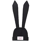YIKOEE Women Beanie Bunny Hat: Knit Crochet Rabbit Beanies Black