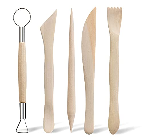 UESDU Töpferzubehörs Set Modellierwerkzeug Skulptur Ton Schnitzwerkzeug 5 Stück Ton Werkzeug Set Holz Clay Tools Set für Anfänger Profis und Künstler