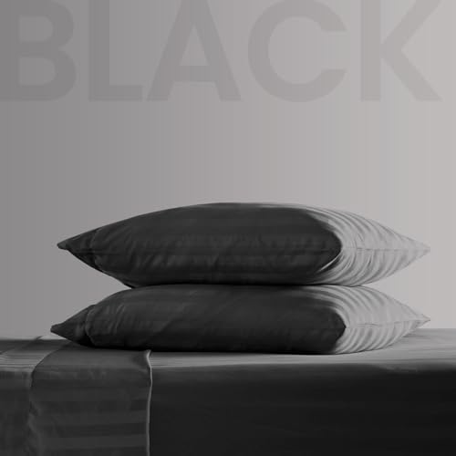 Image of SLEEP ZONE Striped Cooling Twin Sheets Set for Kids - Fitted Flat Sheet & Pillowcase Sets 3 Piece - Super Soft Stripe Bed Sheet, Easy Care, Deep Pocket (Black, Twin)