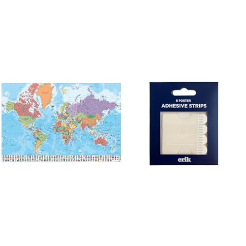 Poster Mapa mundo + Pack chinchetas Colores Especial Posters Pared | Posters para pared ideal decoración habitación educativo : Material escolar y papeleria