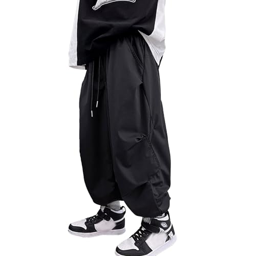Boys Baggy Cargo Pants Casual Loose Fit Parachute Pant Fashion Harem Joggers Sweatpants with Pockets 5-6 Years 16 Black