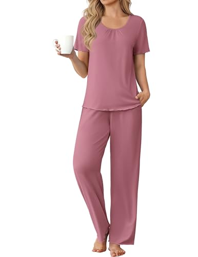 Ekouaer Bamboo Viscose Short-Sleeve Pajama Set
