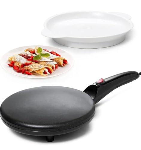 Electric Pancake & Crepe Maker with Auto Power-Off | Non-Stick Hot Plate Cooktop with Automatic Temperature Control | Perfect for Pancakes Crepes Omelets and More