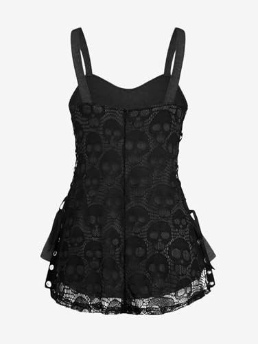 ROSE GAL Womens Plus Size Gothic Skull Lace Overlay Sleeveless Strap Tank Top3