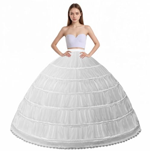 Image of Women Crinoline Petticoat 6 Hoop Skirt Full A-Line Slips Long Underskirt for Wedding Bridal Dress Ball Gown