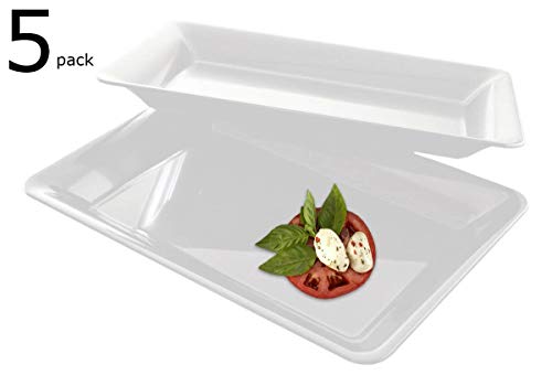 5 Rectangle White Plastic Trays Heavy Duty Plastic Serving Tray 10" x 14"