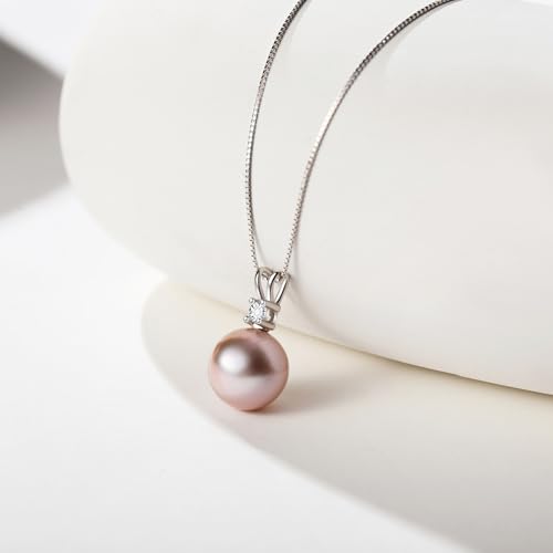 Cultured 11-12MM Round Pink Purple Blue Grey Golden Tahitian Black Pearl Necklace for Women, S925 Sterling Silver 18K Gold Plated, Single Pearl Pendant Necklace2