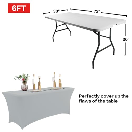 Image of IVAPUPU 2 Pack 4FT Table Cloth for Rectangular Fitted Events Stretch Grey Table Covers Washable Cover Spandex Tablecloth Protector for Party, Wedding, Cocktail, Banquet, Festival