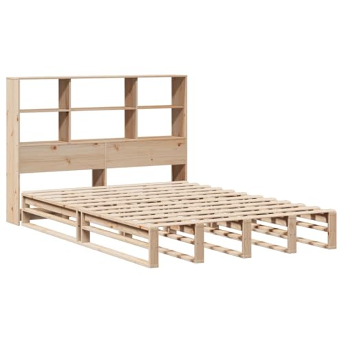 vidaXL Cama con estantería sin colchón Madera Maciza 160x200 cm, Cama, Cama de Matrimonio, Cama de Madera, Cama Doble, Muebles de Dormitorio