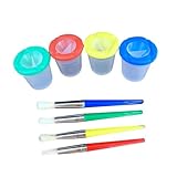 Milisten 4 Piezas Vasos Plásticos Antigoteo y Pinceles de Colores Surtidos Mango Plástico y Cerdas Premium para Principiantes Partir de Años Pintura y Dibujo
