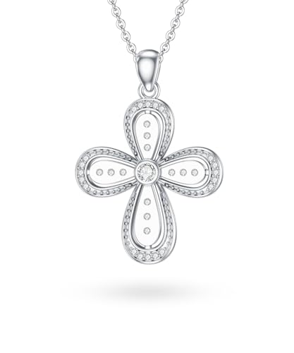 Diamond Cross Necklace for Women 925 Sterling Silver Lab Grown Diamond Religious Cross Pendant D Color VVS Clarity 18K White Gold Plated