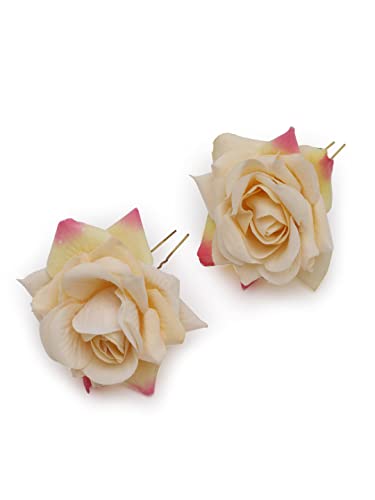 Image of Vogue Hair Accessories Light Weight Rose Flower Bun Maker Juda Pins Hair Accessories (Off-White-2)