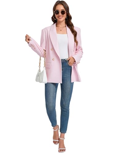 Women's Oversized Tweed Blazer - Double Breasted Casual Business Jacket, Long Sleeve, Lightweight, Lined, Trendy Office Wear4