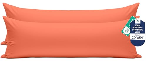 Image of ROYALE LINENS Body Pillow Cover - Double Brushed 1800 Microfiber - 20 inchx54 inch with Hidden Zipper Closure - Wrinkle & Fade Resistant - Super Soft Body Pillowcase 2 Pack (Coral, Pack of 2)