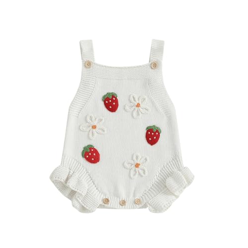Baby Girl Fall Outfits Newborn Sleeveless Knit Sweater Romper Floral/Bee Onesie Cute Winter One Piece Knitted Outfit