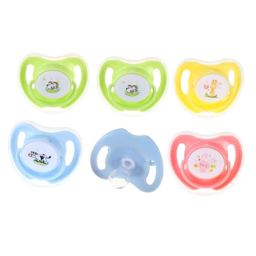 CLISPEED 6 piezas Chupetes de para Bebés con Protector Suave y Seguro para Recién Nacidos Incluye Redondo y Plano con Estampados Aleatorios Rosa Azul Verde
