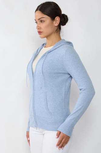 Image of JENNIE LIU Women's 100% Pure Cashmere Long Sleeve Zip Hoodie Cardigan Sweater