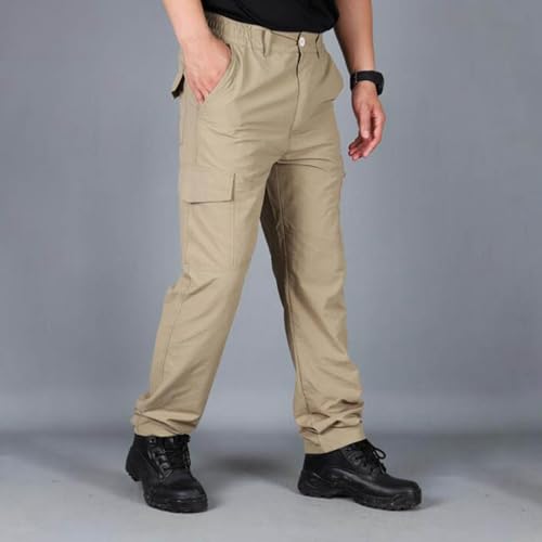 Khaki Cargo Pants for Men Baggy Lightweight Breathable Stretch Casual Trousers Elastic Waist Outdoor Hiking Work Pant2