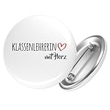 Huuraa Ansteckbutton Klassenlehrerin mit Herz Geschenk Größe 59mm Klassenlehrerin Accessoire