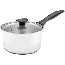 Cacerola Chica Con Mango Blackmoor 69819 - Cacerola de acero inoxidable de 16 cm, tapa de vidrio templado con ventilación de vapor, mango de baquelita de tacto frío, todos los tipos de cocinas, incluidas inducción, gas y