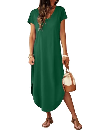 Image of RUMIA Summer Maxi Dresses for Women Cap Sleeve Long Sundress with Pockets