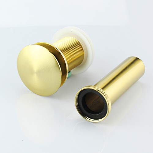 Bathroom Sink Pop Up Drain Assembly Without Overflow Fits 1.57 to 2.36 Inch Sink Openings with 1-1/4 Inch Tailpiece Large Cap Solid Brass Drain Stopper (Brushed Gold) - image 2