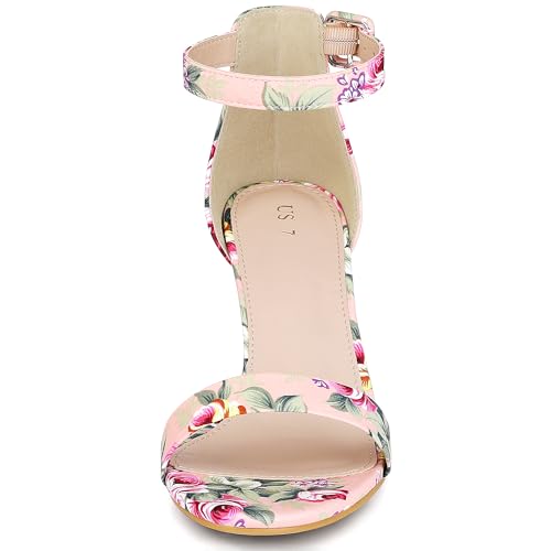 Allegra K Women's Floral Print Open Toe Block High Heels Summer Sandals2